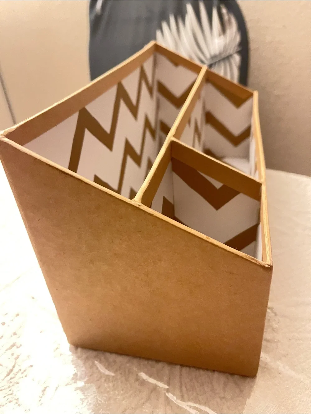 Two Zebra Print Fabric Drawer Organizer & Chevron Jewelry Organizer.